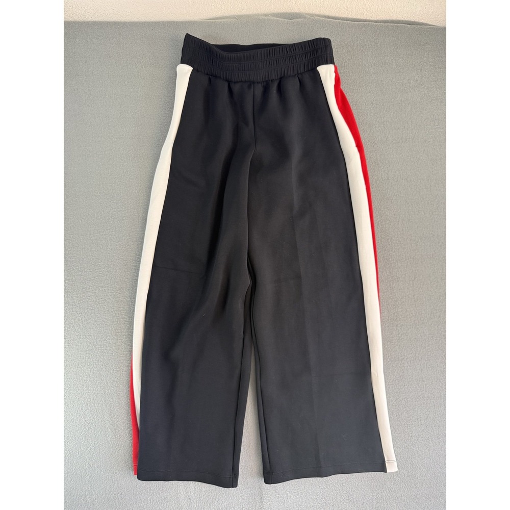 Spanx Air Essential Wide Leg Track Pants Womens M Black Side Stripe 21365Q